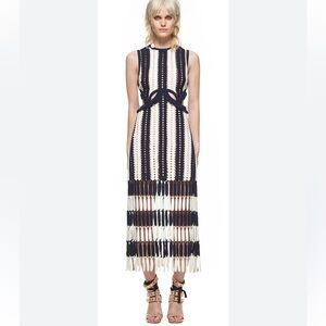 Self Portrait Knit Blue and White Fringe Dress Size 4